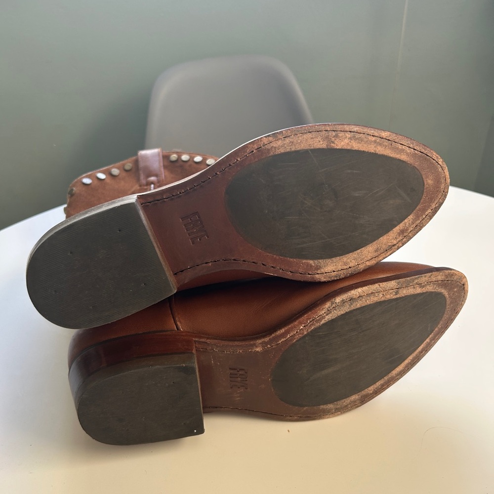 Frye Brown Heeled Boots with Stud Accents - Picture 6 of 7